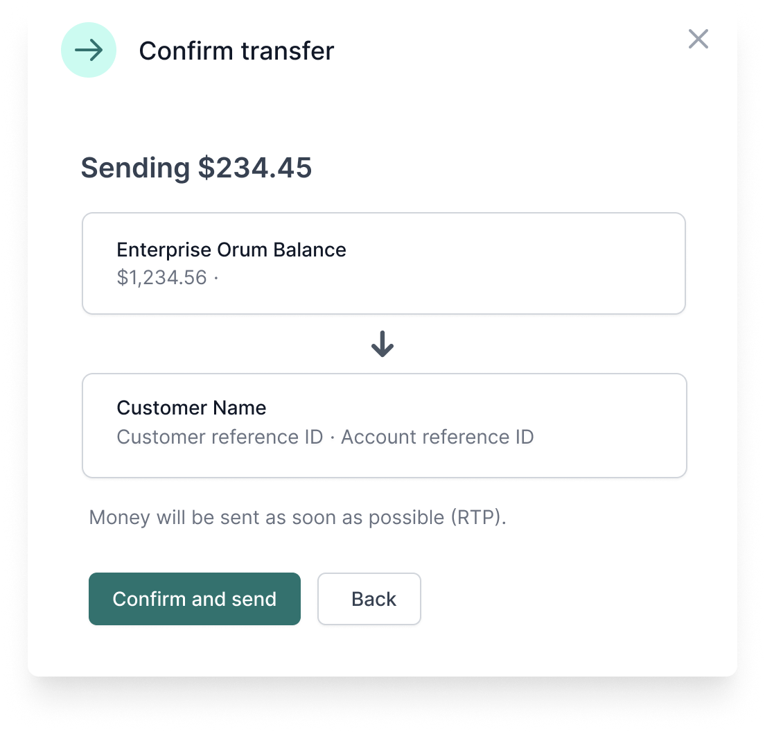 Confirm transfer amount inside the Orum Portal